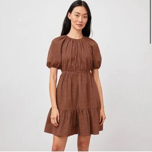 Cotton Rails Brown Black Plaid Seersucker Khloe Russet Gingham Flounce Hem Dress